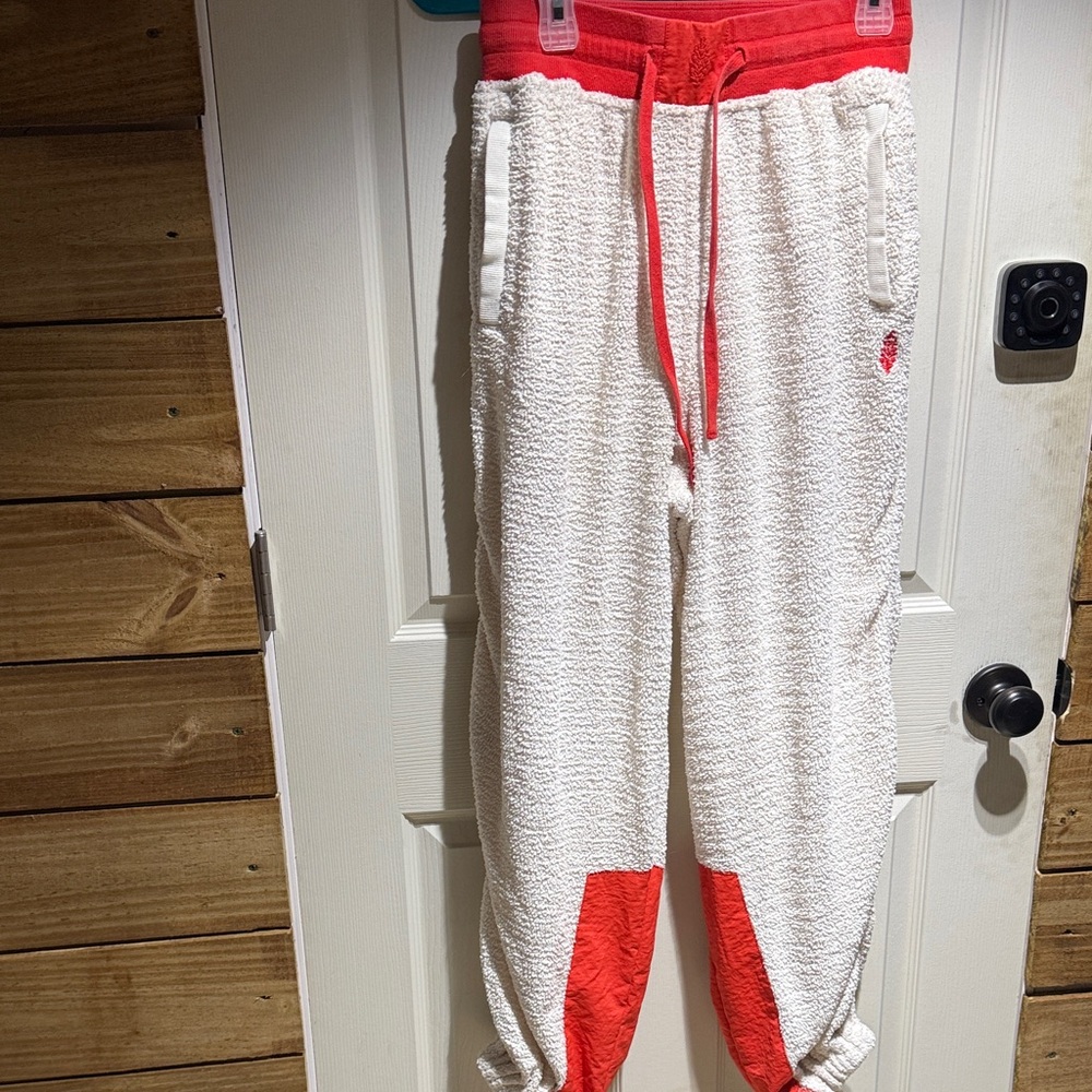 Free People Cozy White and Red Joggers Size M